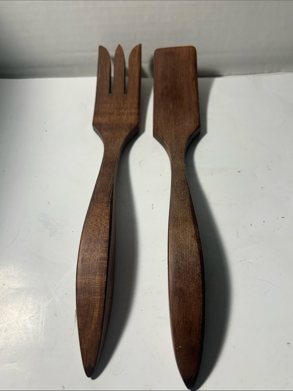 Wooden Salad Serving Set - Brown Vintage